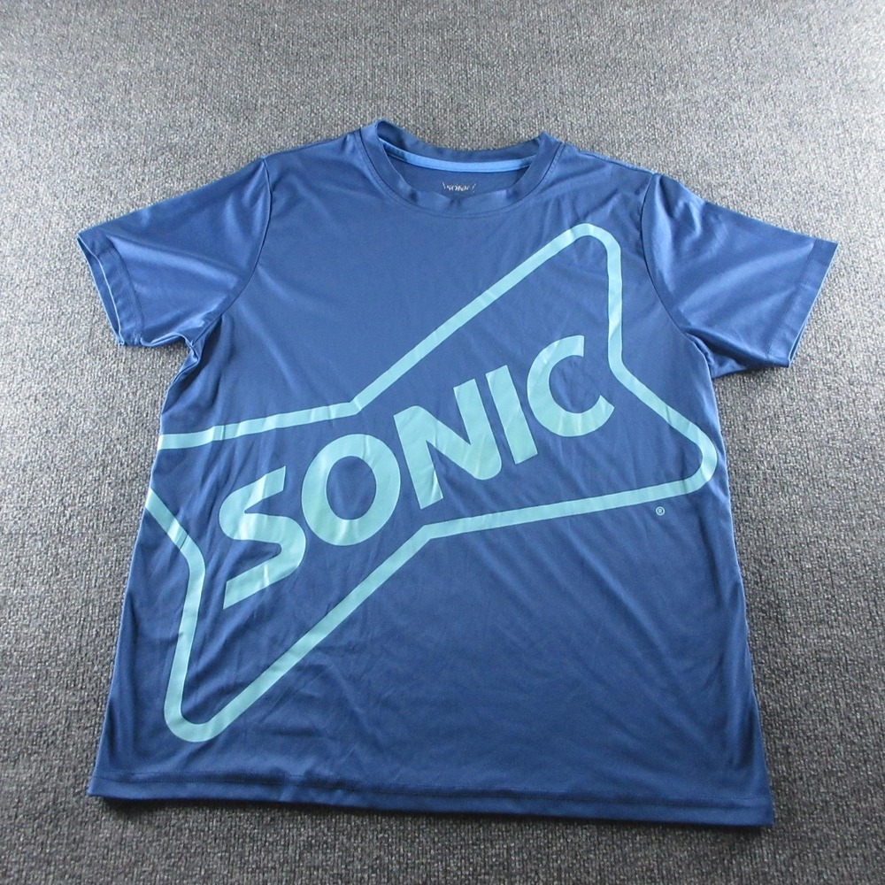 Sonic Shirt Mens XL Blue Short Sleeve Logo Graphic Tee Employee Crew Team Member